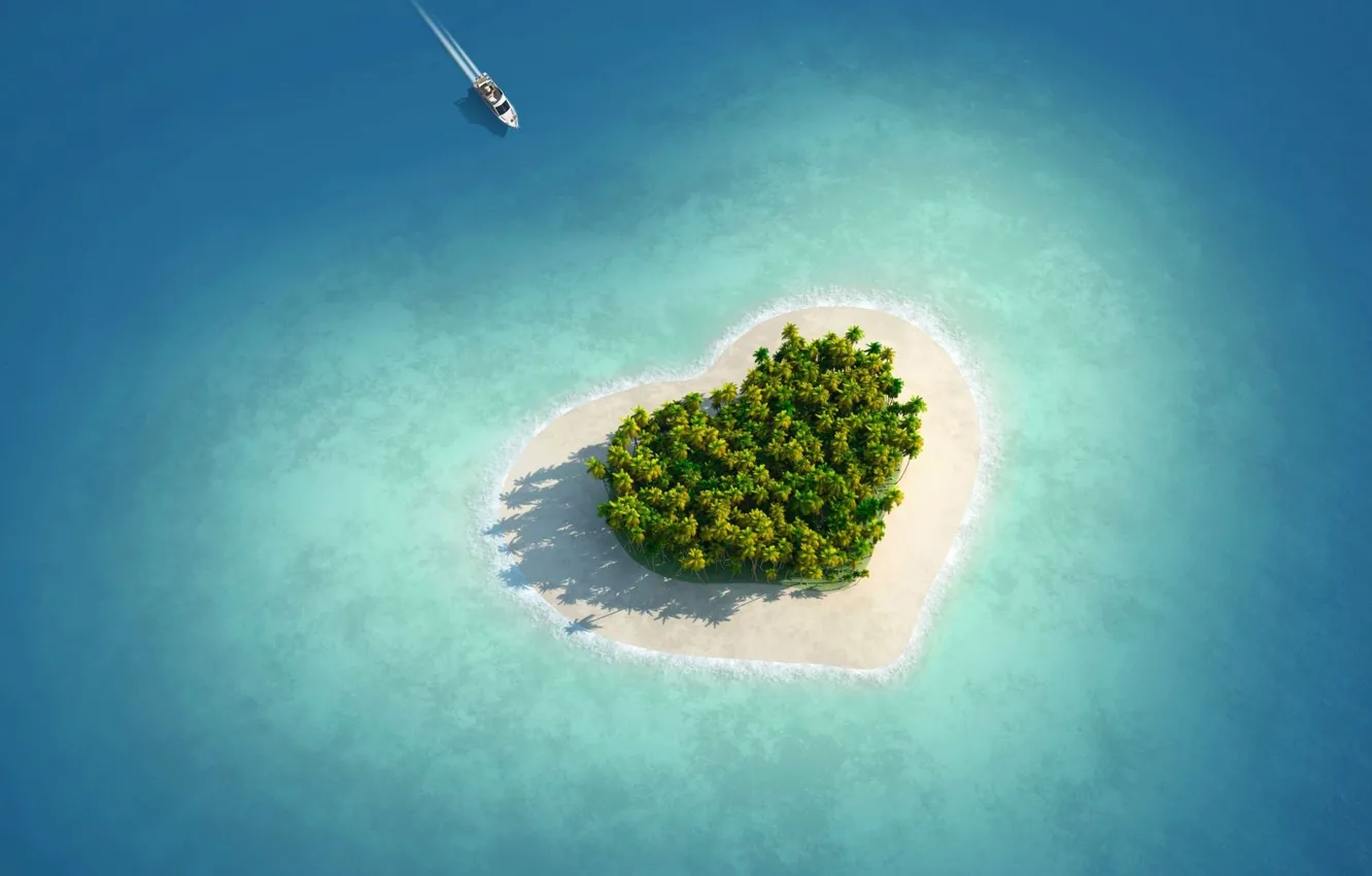 Photo wallpaper sea, trees, nature, island, Love, yacht