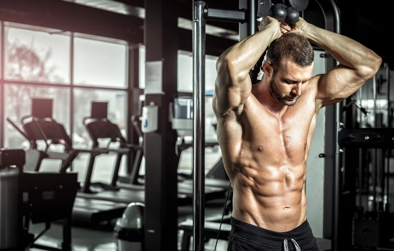 Photo wallpaper pose, Muscle, muscle, press, trainer, training, athlete, gym