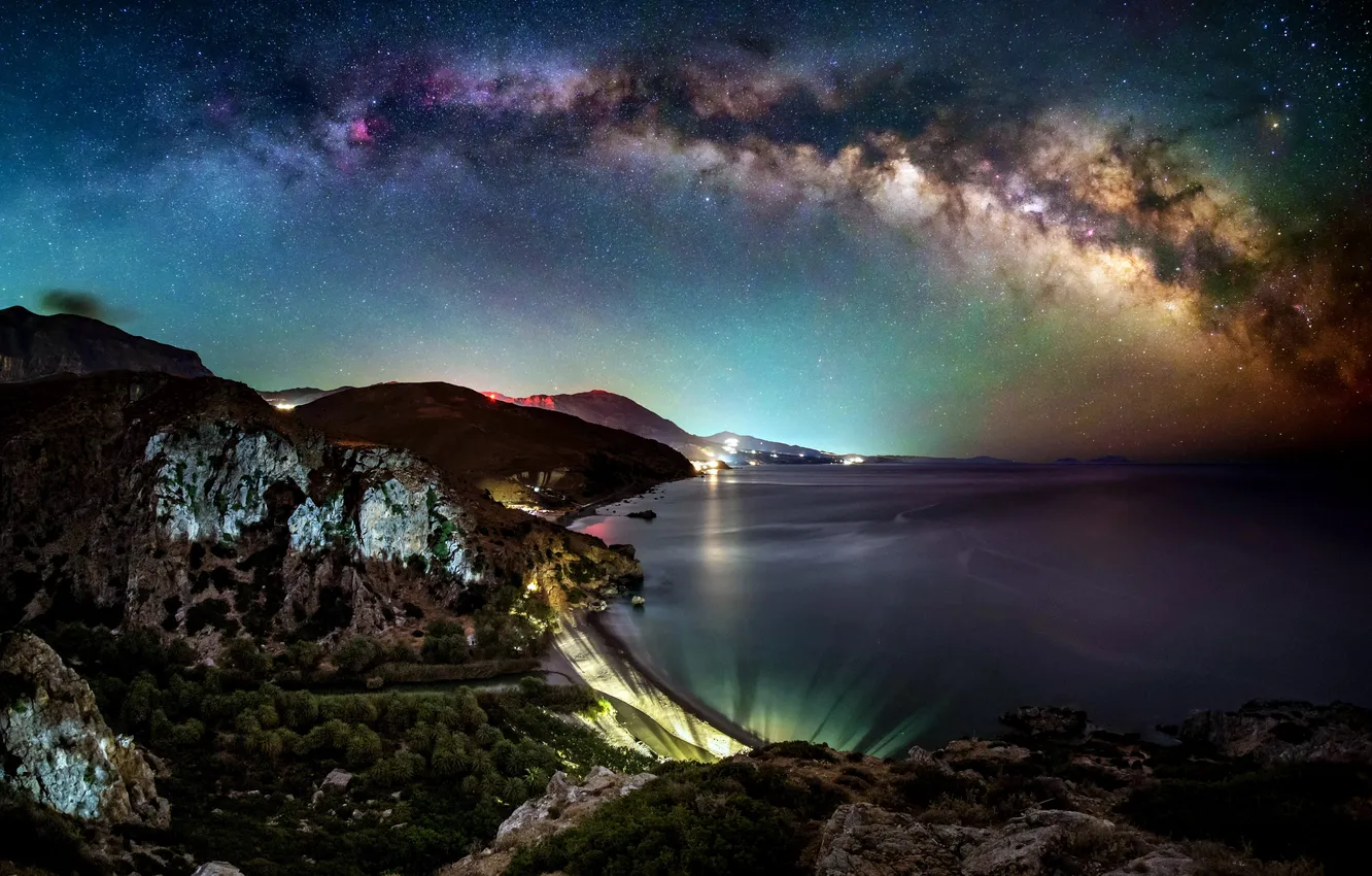 Photo wallpaper Night, The milky way, Coast, Coast, Night, Milky Way, Starry sky, Starry Sky