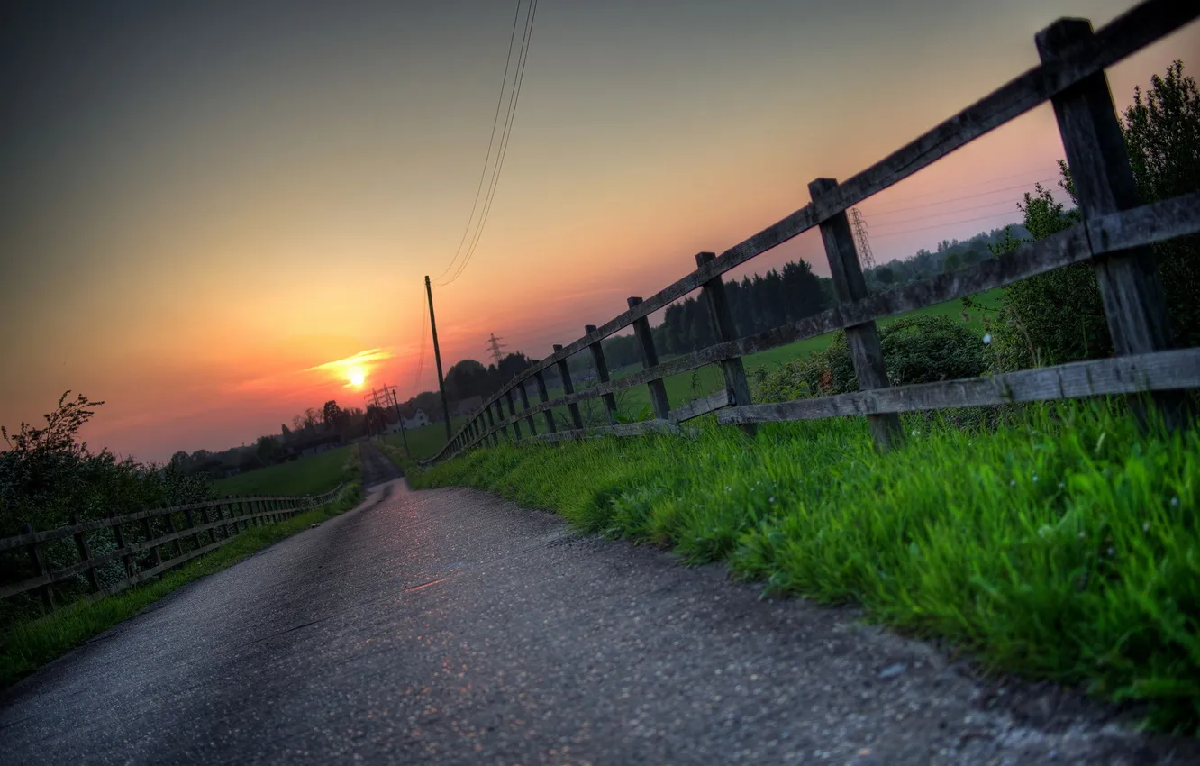 Photo wallpaper road, landscape, the fence
