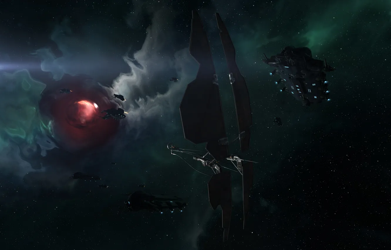 Photo wallpaper space, nebula, spaceships, eve online, space ship