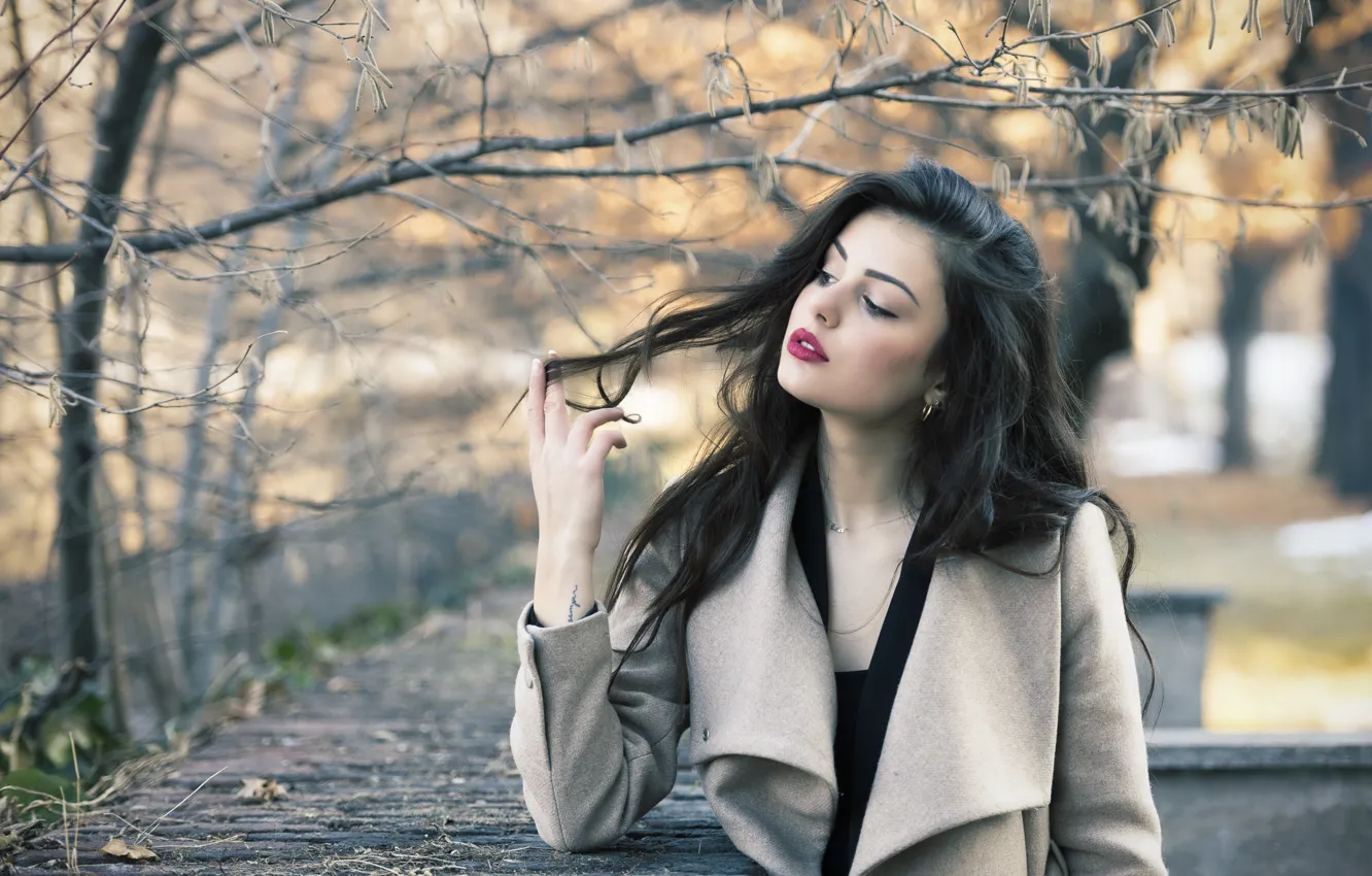 Photo wallpaper autumn, face, hair, beauty, coat, Ester
