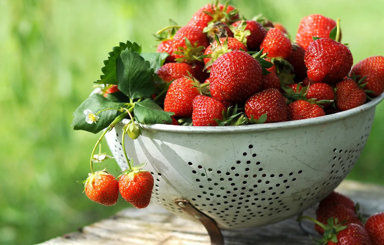 Photo wallpaper summer, berries, harvest, strawberry, bokeh, дуршлыг