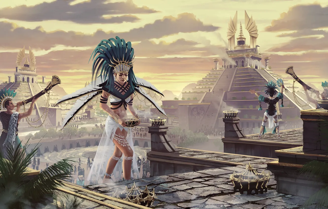 Photo wallpaper people, pyramid, Indian, offering