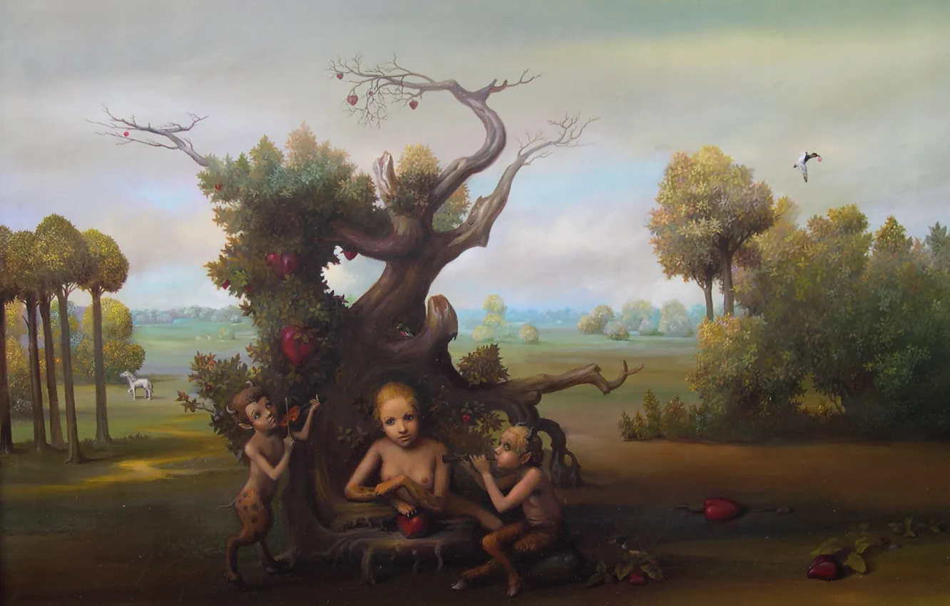 Photo wallpaper trees, surrealism, fruit, virgin, Lazarev I. A, Eve.