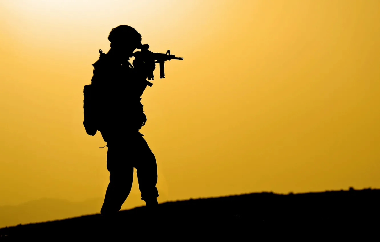 Photo wallpaper background, silhouette, soldiers