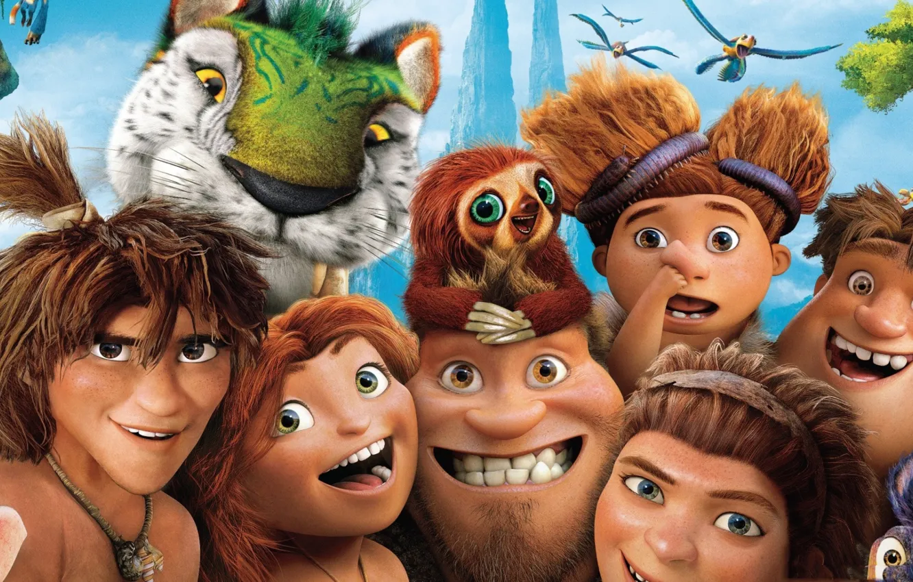 Photo wallpaper tiger, Caveman, Family, face, animated film, The Croods, animated movie, tora