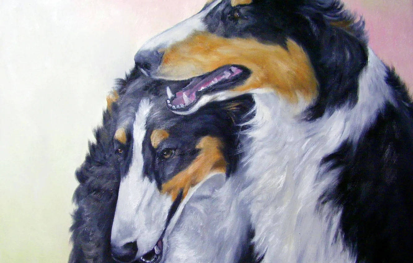 Photo wallpaper look, pose, oil, portrait, dog, pair, painting, face