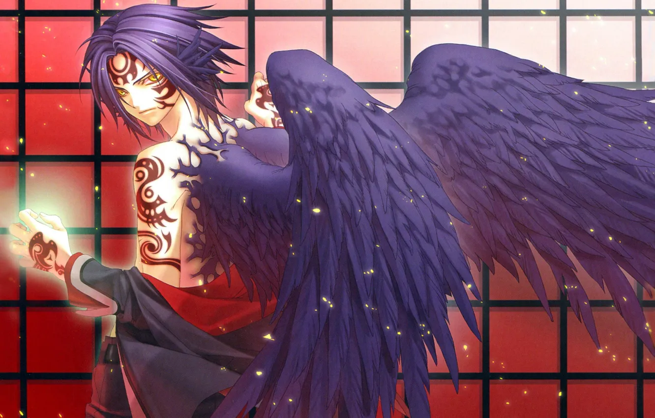 Photo wallpaper wings, anime, tattoo, art, guy, Scarlet fragments, Hiiro no Kakera, mahiro atori