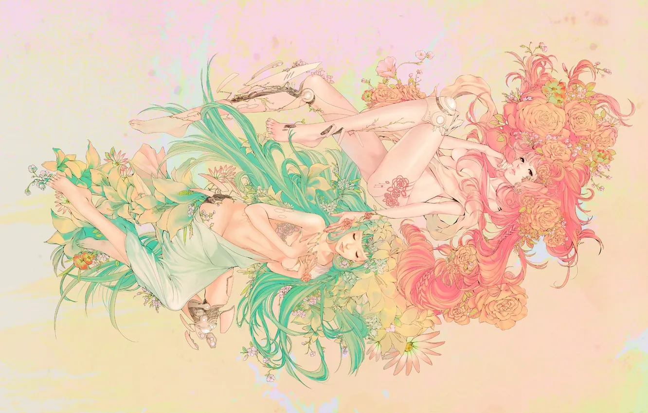 Photo wallpaper flowers, background, girls, patterns, art, Android