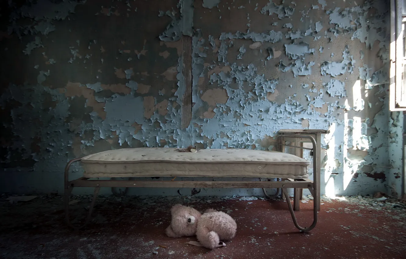 Photo wallpaper room, bed, bear