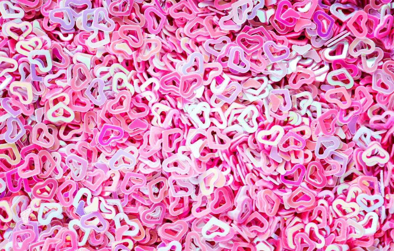 Photo wallpaper decoration, sequins, hearts