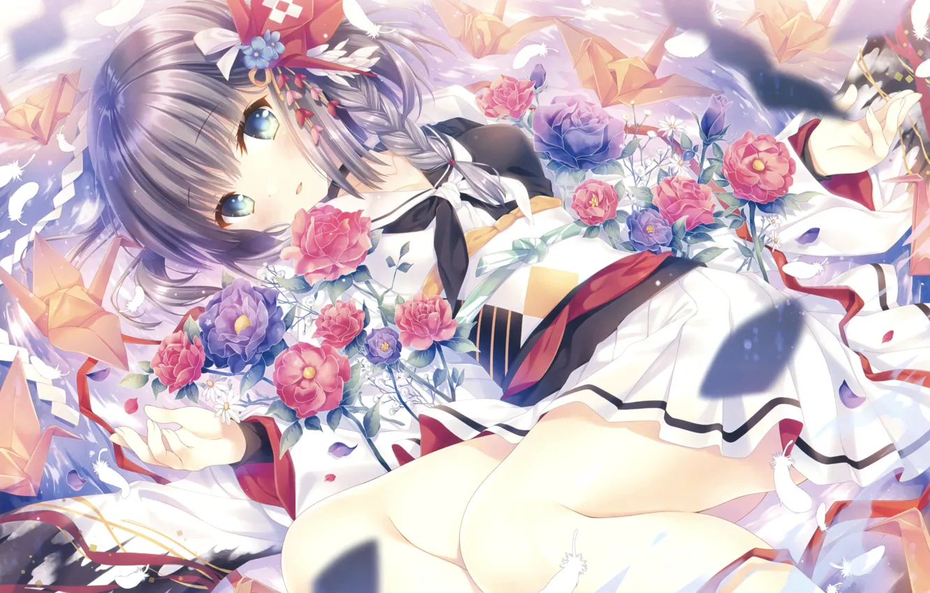 Photo wallpaper Flowers, Girl, Anime, Lies