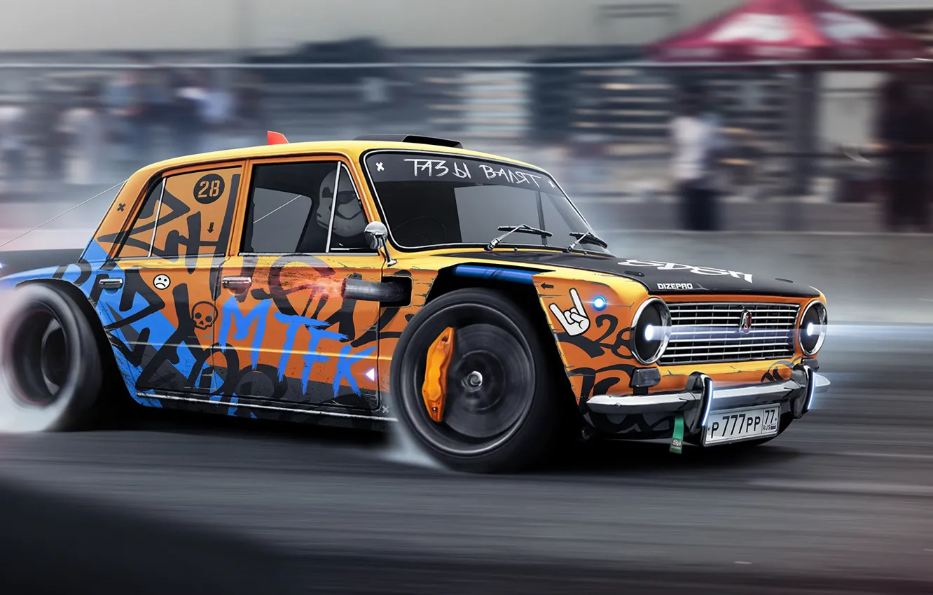 Photo wallpaper machine, auto, rendering, drift, attack, vaz, DizePro, Dmitry Strukov
