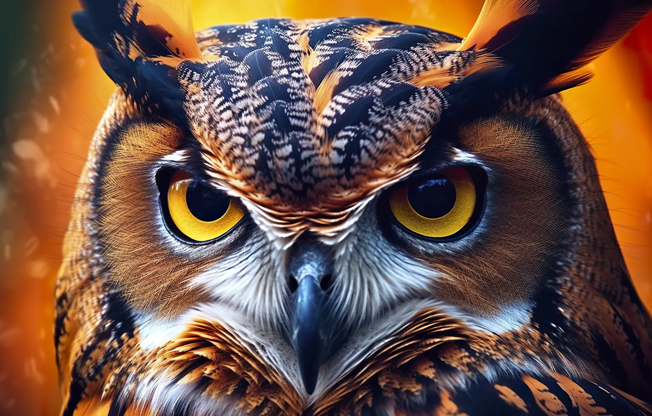 Photo wallpaper look, owl, bird, owl, AI art, neural network