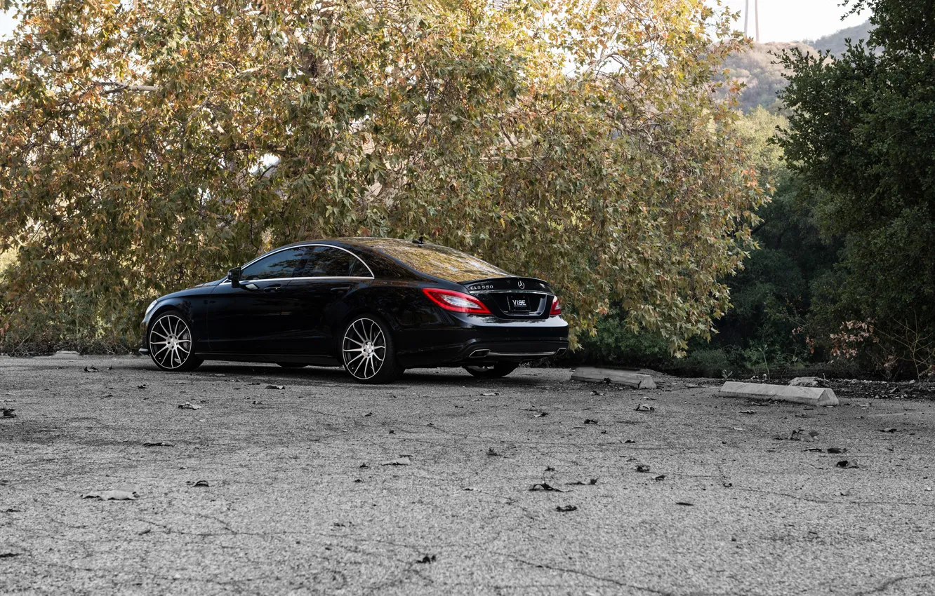 Photo wallpaper black, Mercedes Benz, CLS550