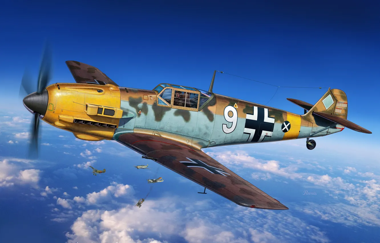 Photo wallpaper Germany, fighter, the Wehrmacht, Luftwaffe, Michal Reinis, Messerschmitt Bf 109E-7Trop