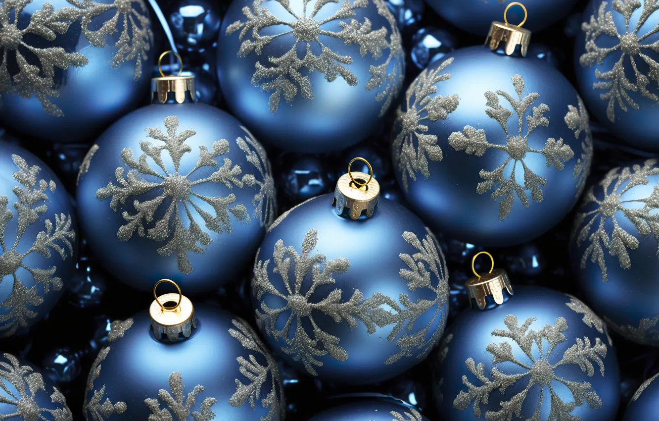 Photo wallpaper balls, the dark background, new year, Christmas, blue background, Christmas decorations, Christmas decorations, AI art