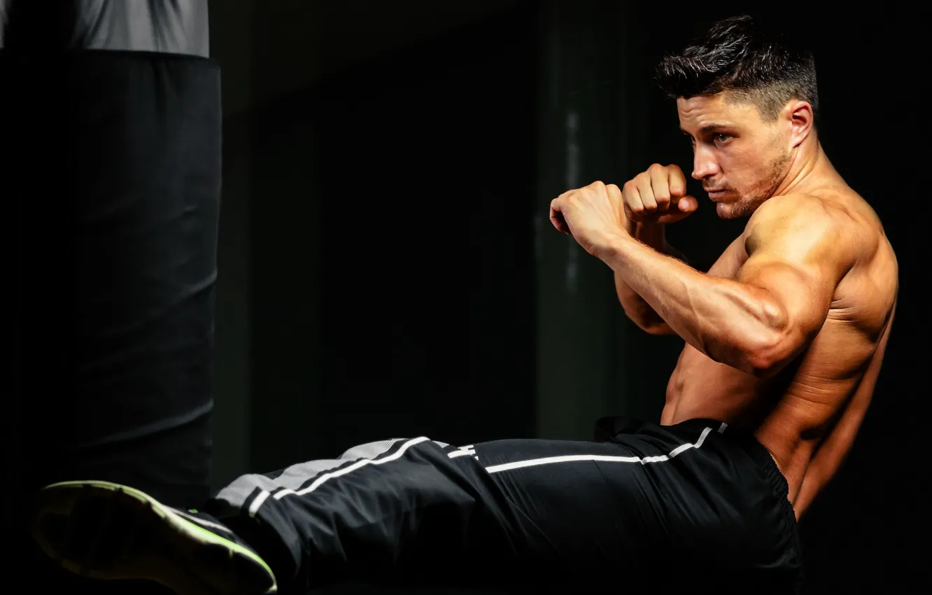 Photo wallpaper workout, training, kick, bag to hit, kick boxing