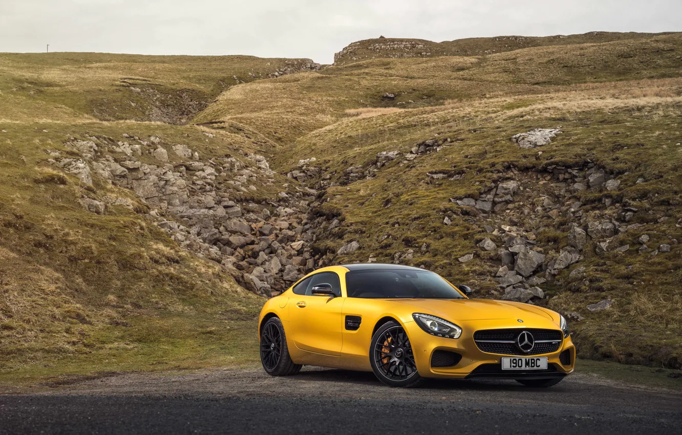 Photo wallpaper yellow, Mercedes, Mercedes, AMG, AMG, UK-spec, 2015, GT S