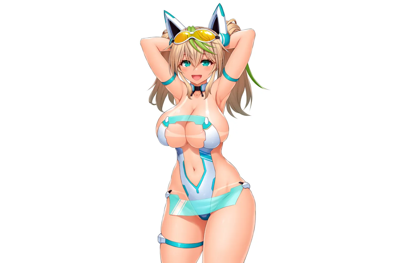 Photo wallpaper girl, sexy, cleavage, bodysuit, long hair, boobs, anime, beautiful