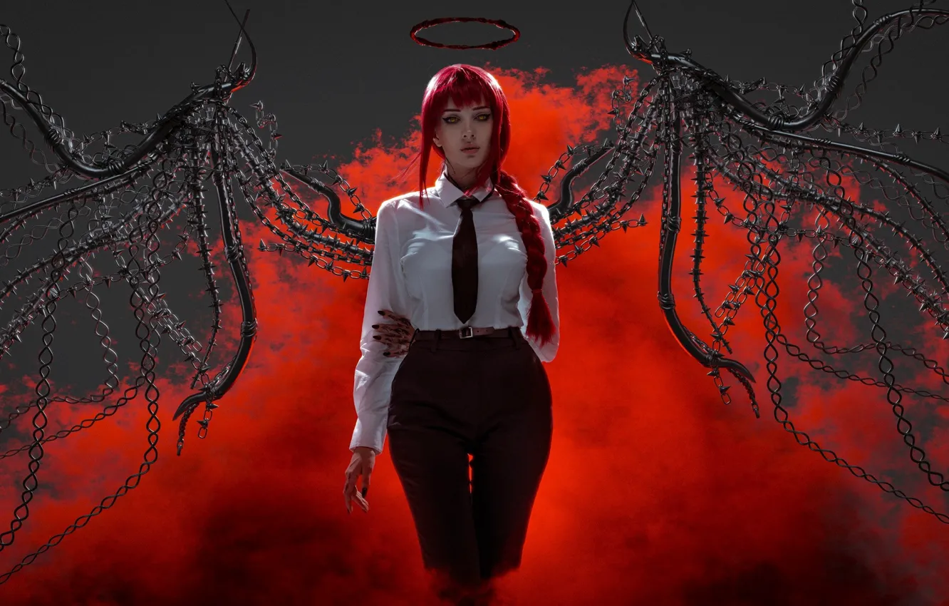 Photo wallpaper girl, Halo, anime, wings