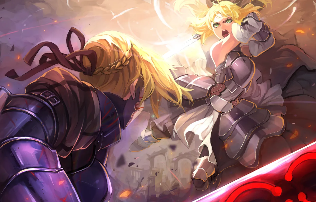 Photo wallpaper look, girl, weapons, magic, anger, sword, battle, hatred