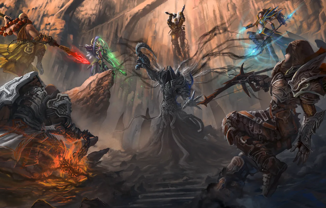 Photo wallpaper Diablo 3, wizard, monk, Demon Hunter, Barbarian