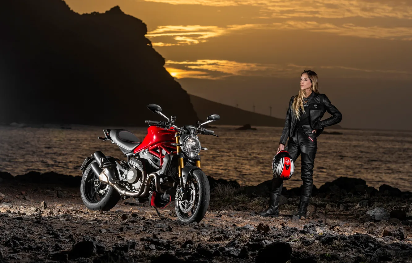 Photo wallpaper Ducati, monster, motorcycle, Girls, Motorbike, Bikes