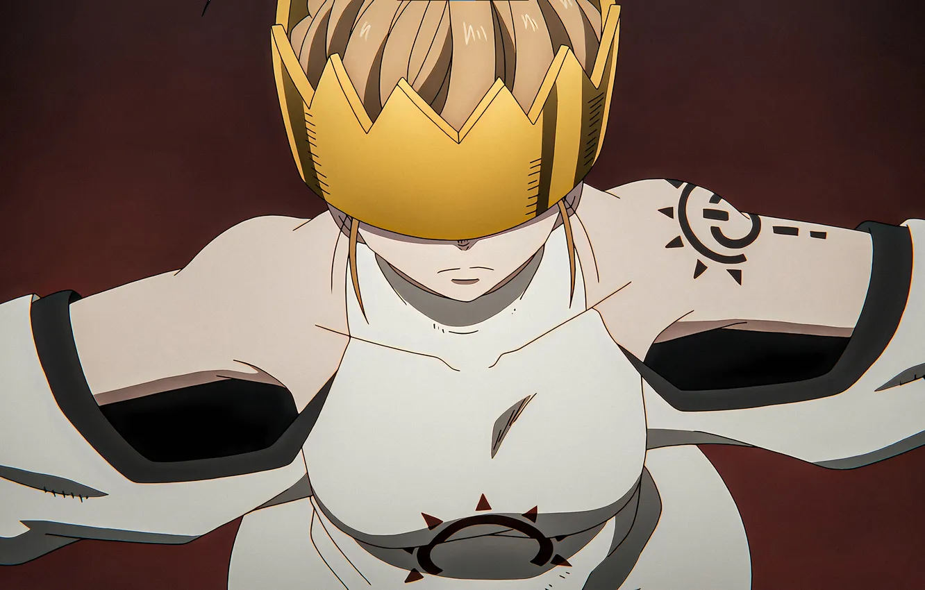 Photo wallpaper chest, anime, crown, tattoo, anime, high quality, blonde hair, white cloaks