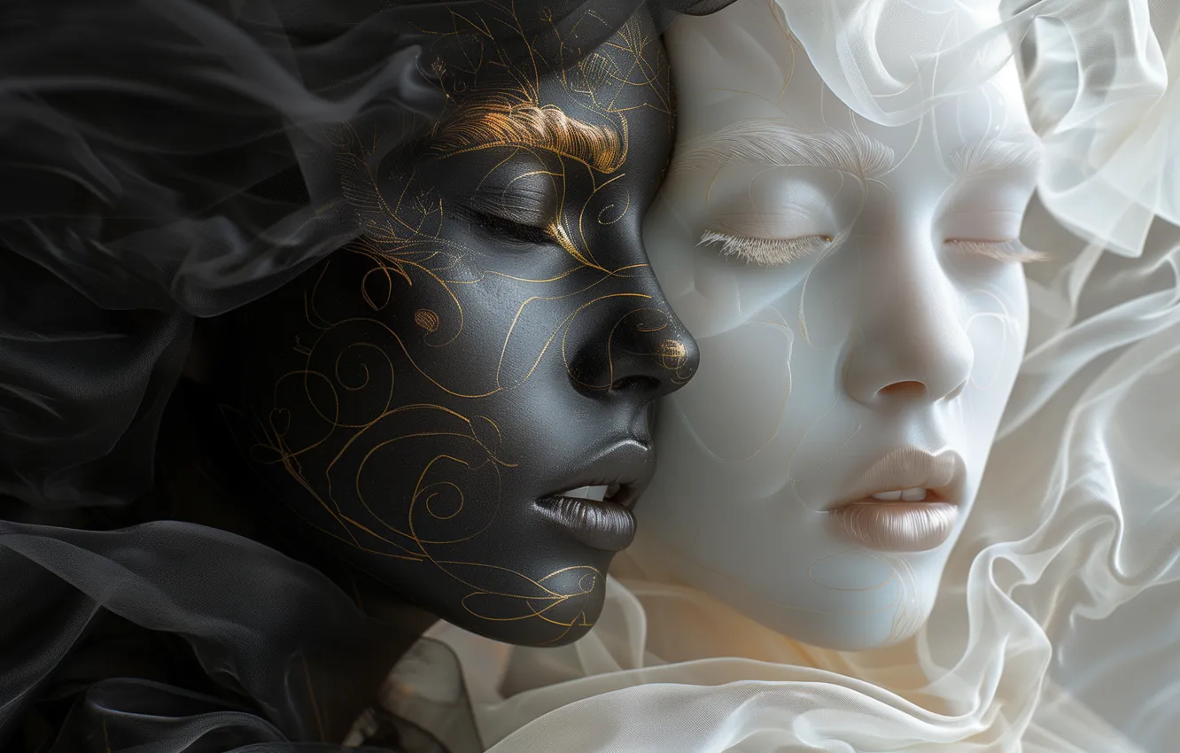 Photo wallpaper white, girl, line, face, eyelashes, style, pattern, black