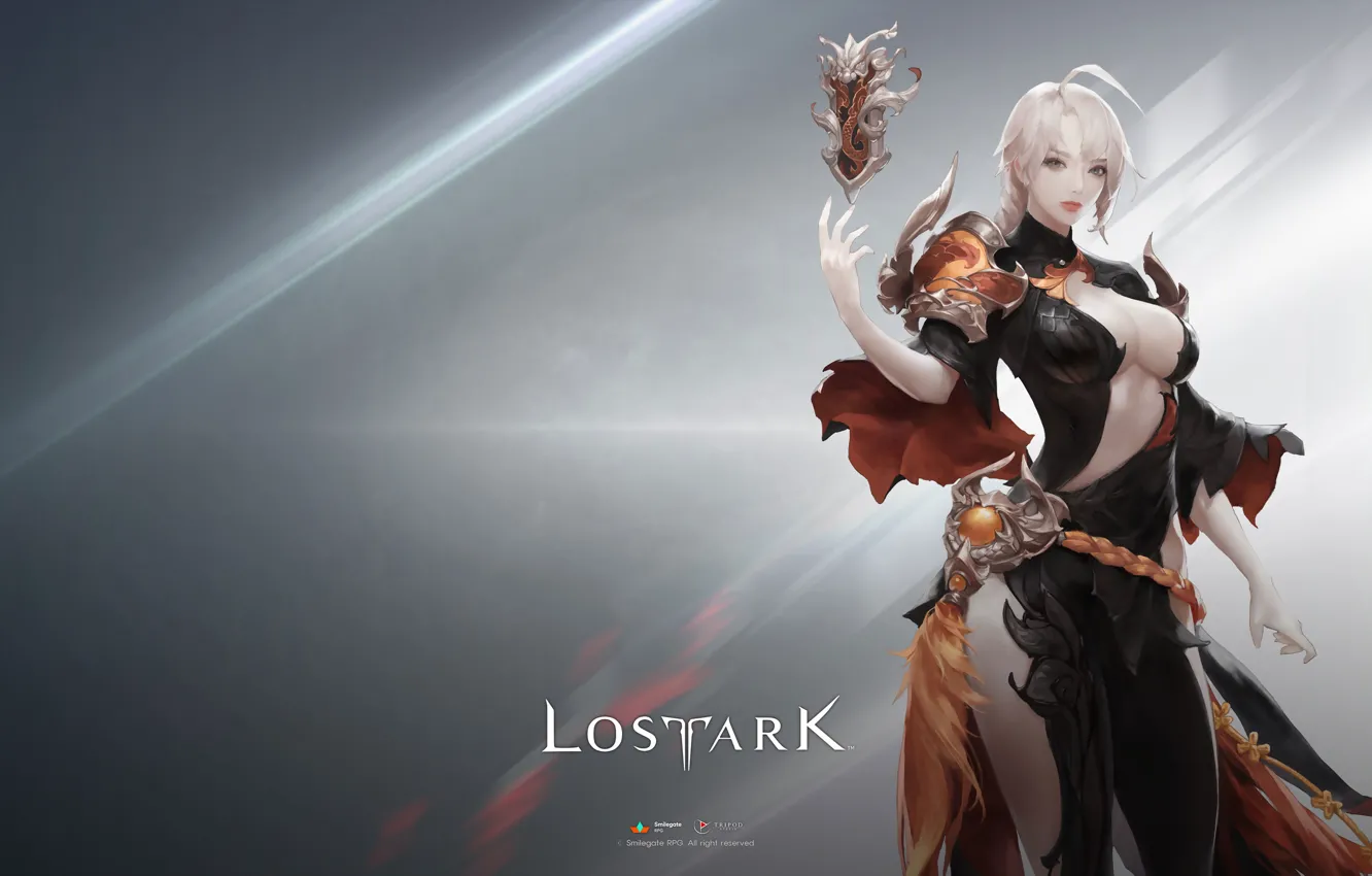 Photo wallpaper girl, game, magic, elf, magician, simple background, Lost Ark