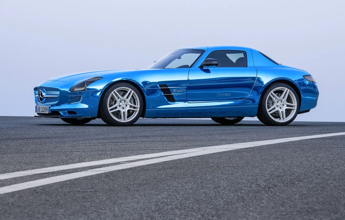 Photo wallpaper Mercedes-Benz, Blue, Mercedes, Asphalt, Car, AMG, Coupe, SLS