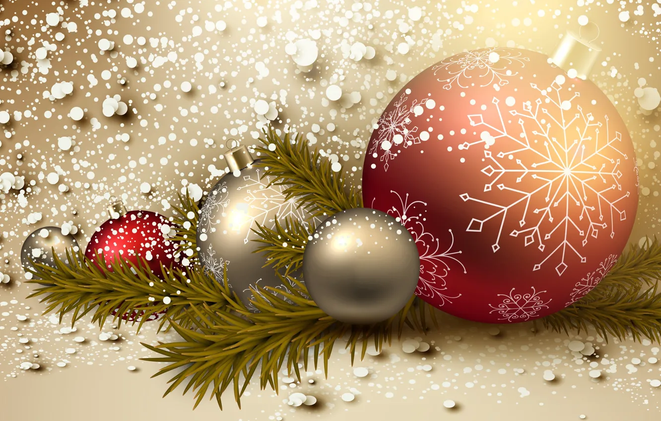 Photo wallpaper decoration, balls, toys, tree, new year, paillette