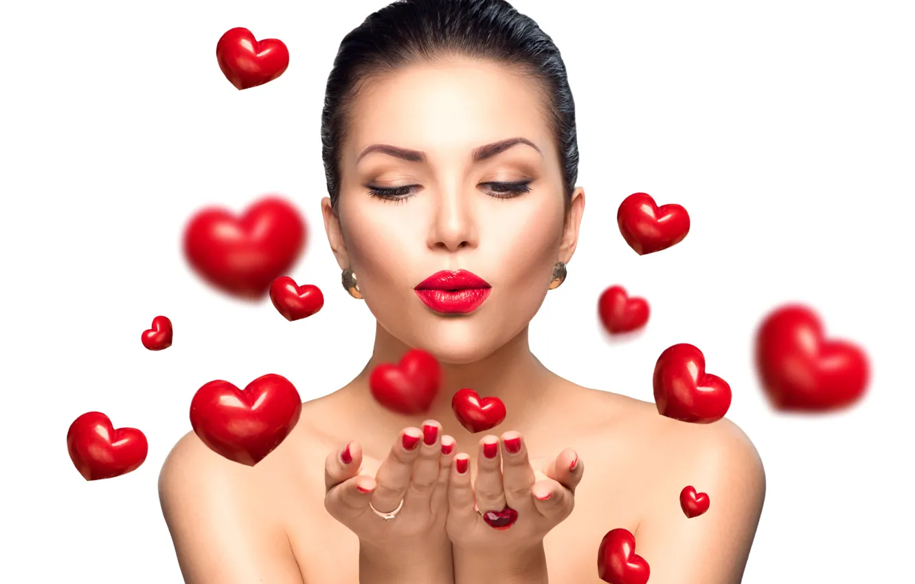 Photo wallpaper girl, love, holiday, romance, heart, hearts, white background, love