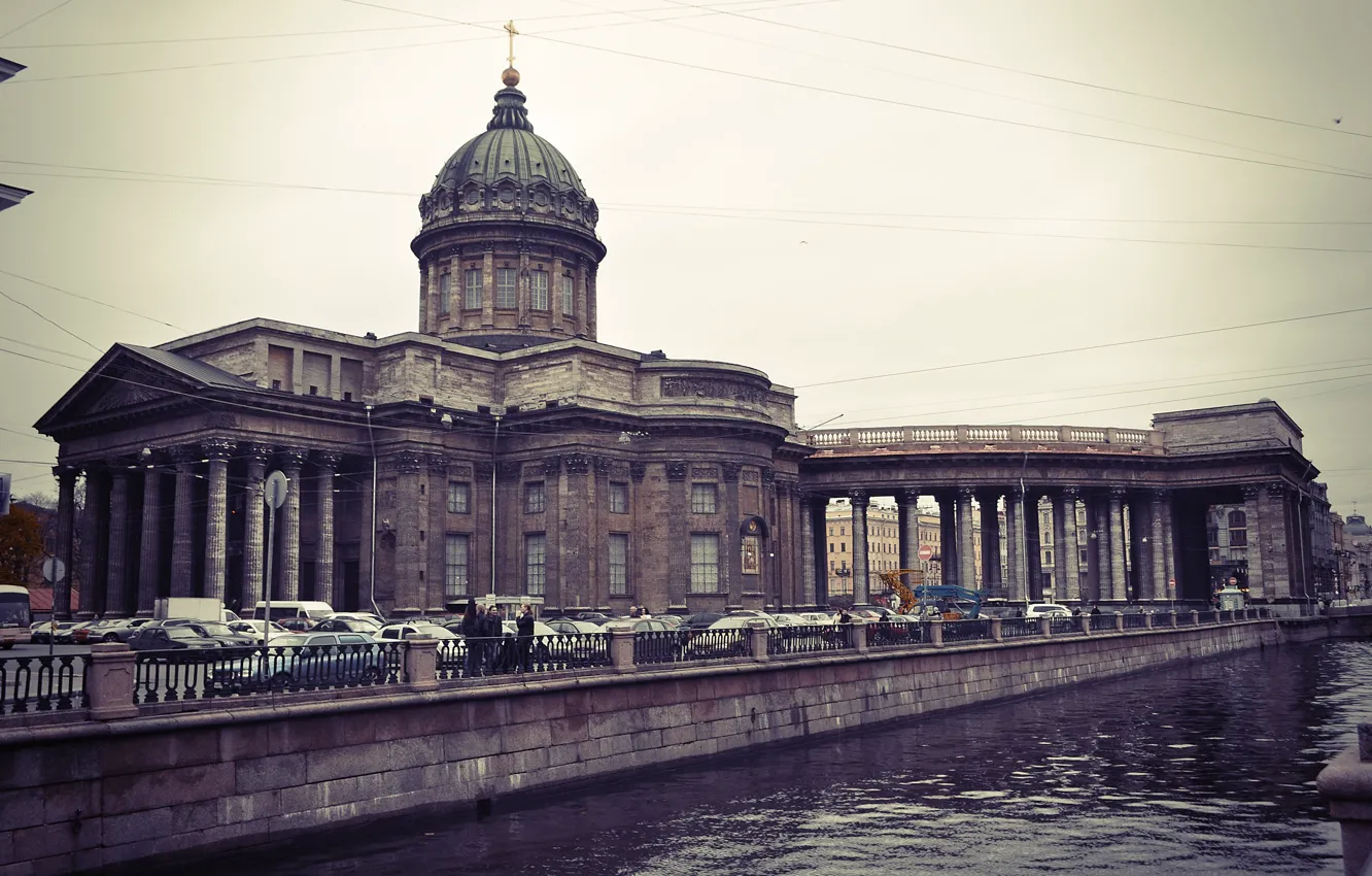 Photo wallpaper river, Kazan Cathedral, Russia, promenade, Peter, Saint Petersburg, St. Petersburg