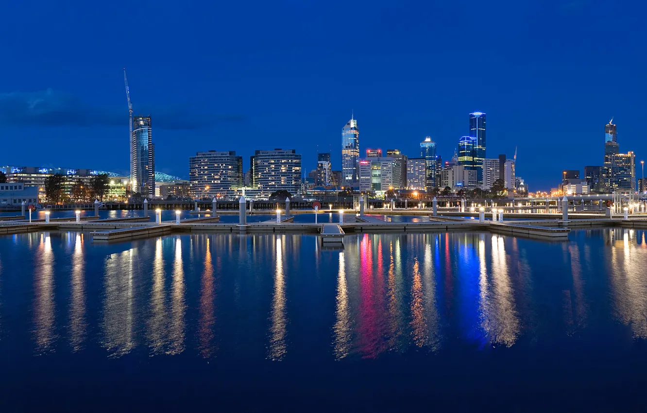 Photo wallpaper sea, the sky, night, lights, home, Australia, Melbourne
