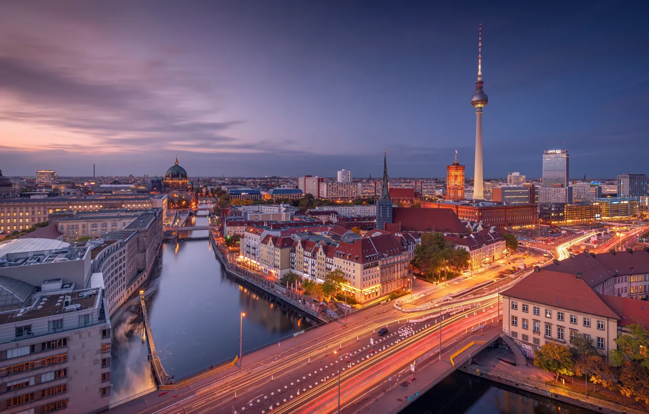 Photo wallpaper sunset, the city, Berlin