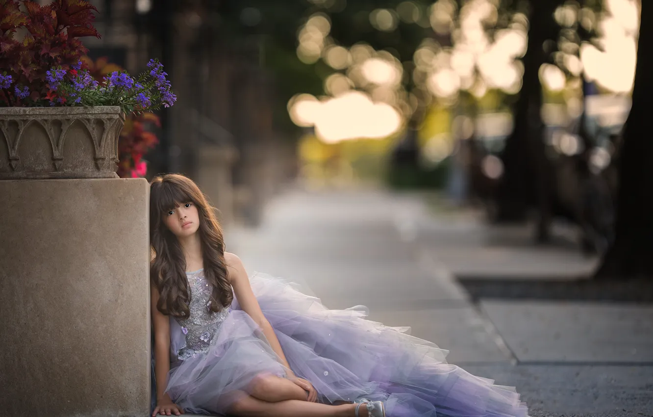 Photo wallpaper look, flowers, mood, dress, girl