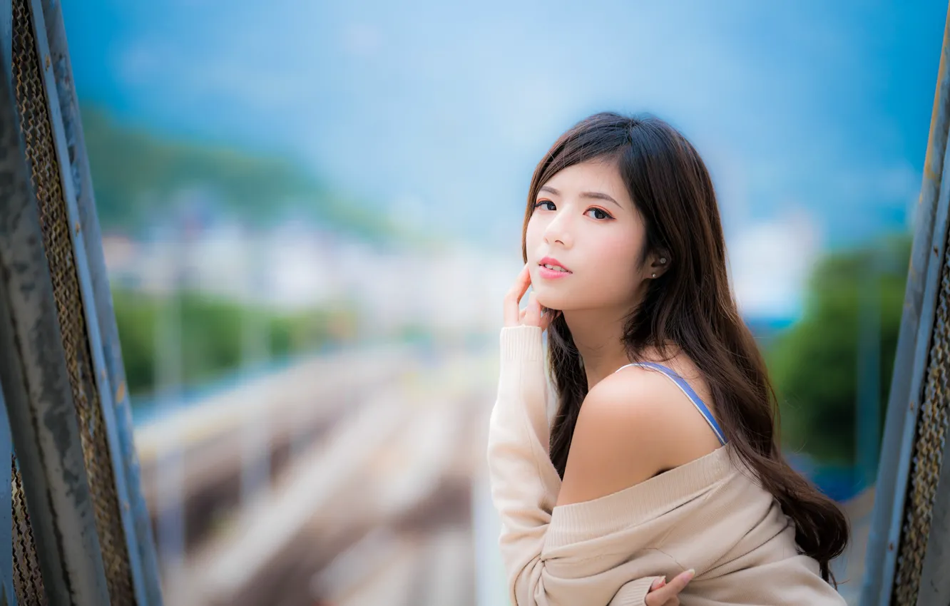 Photo wallpaper look, girl, hair, Asian, cutie, bokeh