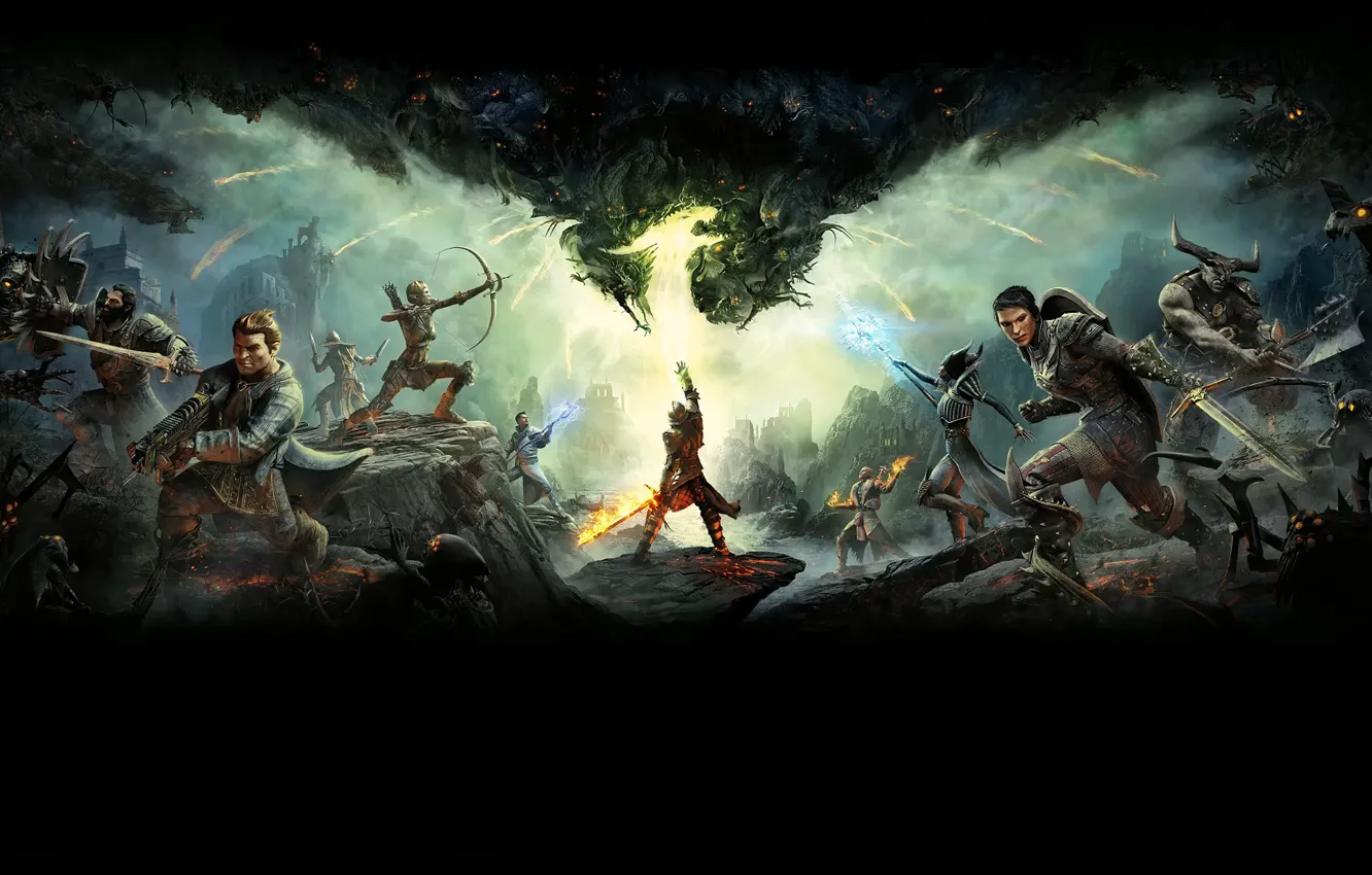 Photo wallpaper lights, weapons, magic, sword, armor, warrior, bioware, Electronic Arts