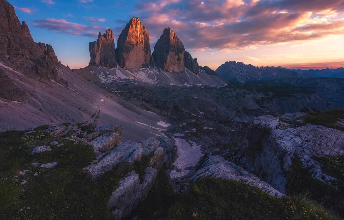 Photo wallpaper clouds, mountains, slope, The Dolomites