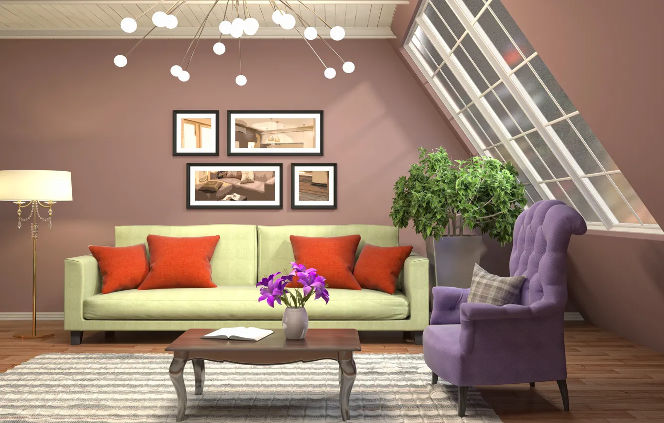Photo wallpaper design, sofa, interior, pictures, living room, living room, modern