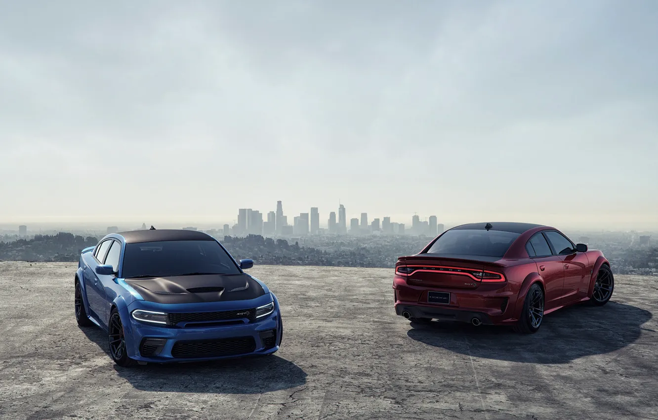 Photo wallpaper Red, Auto, Blue, Machine, Car, Car, Render, Dodge Charger