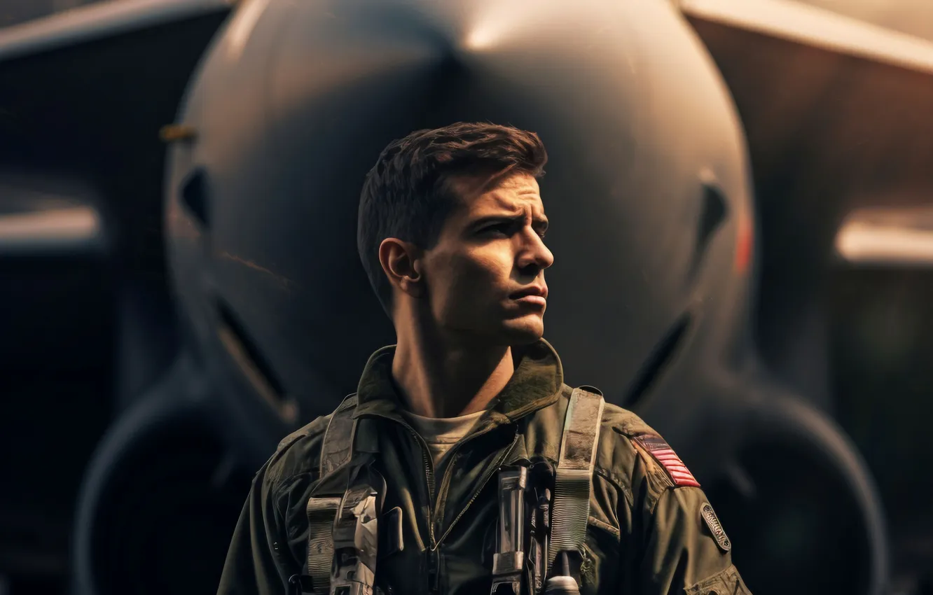 Photo wallpaper fighter, male, USA, the plane, pilot, digital art, AI art, The Art of Artificial Intelligence