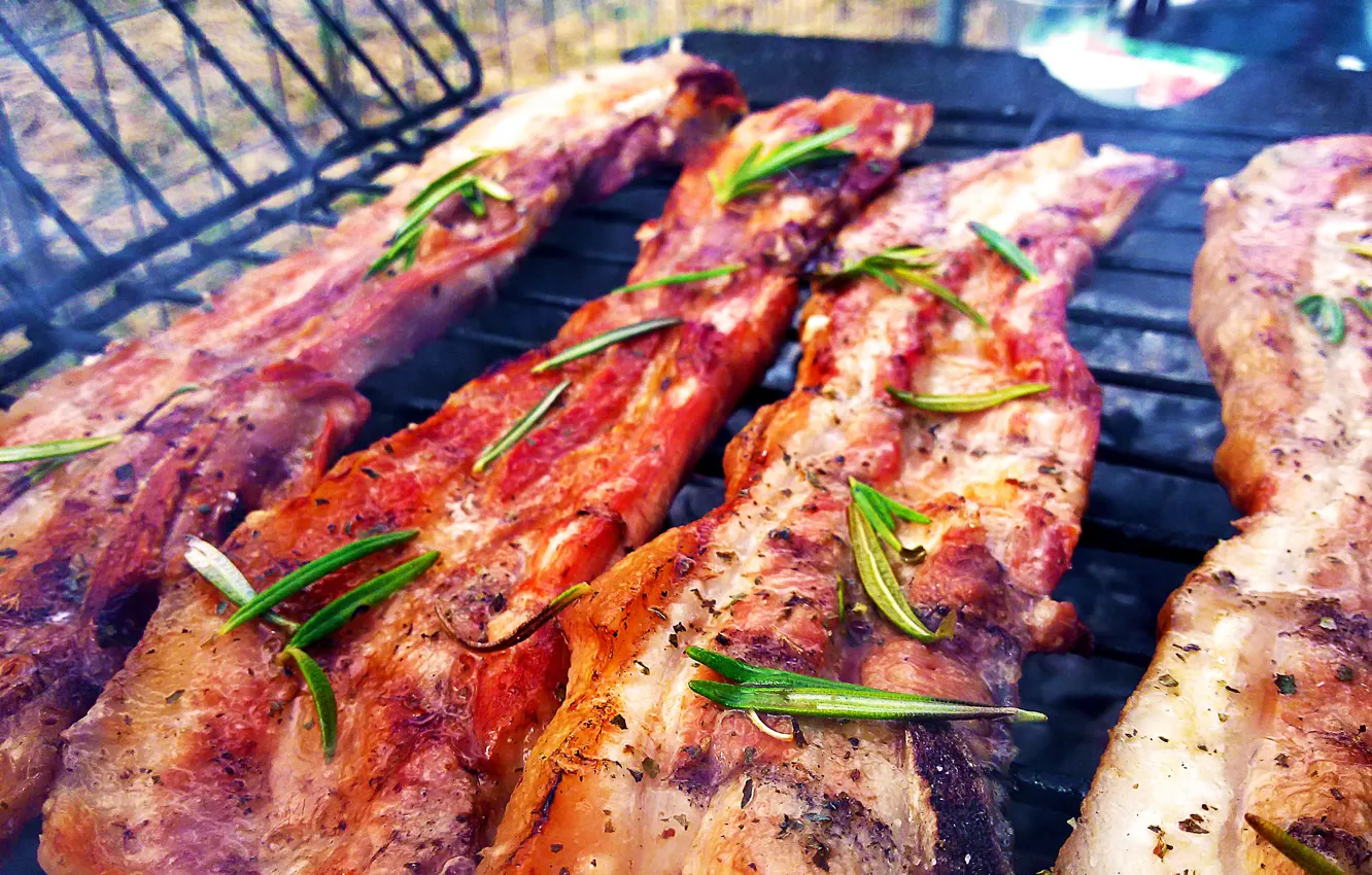 Photo wallpaper meat, ribs, rosemary, Roast pancetta