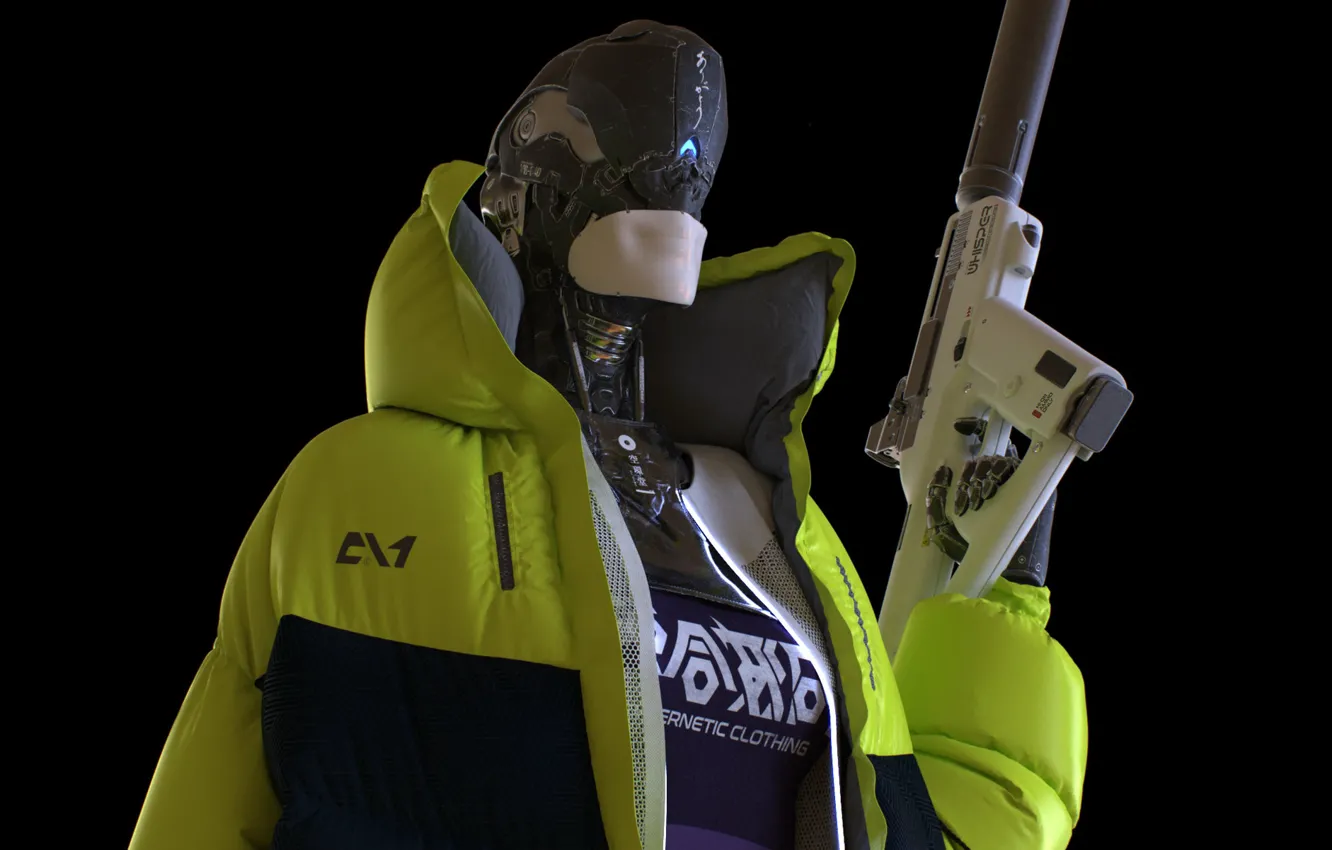 Photo wallpaper weapons, mask, jacket, Android, Nakatomi 2100