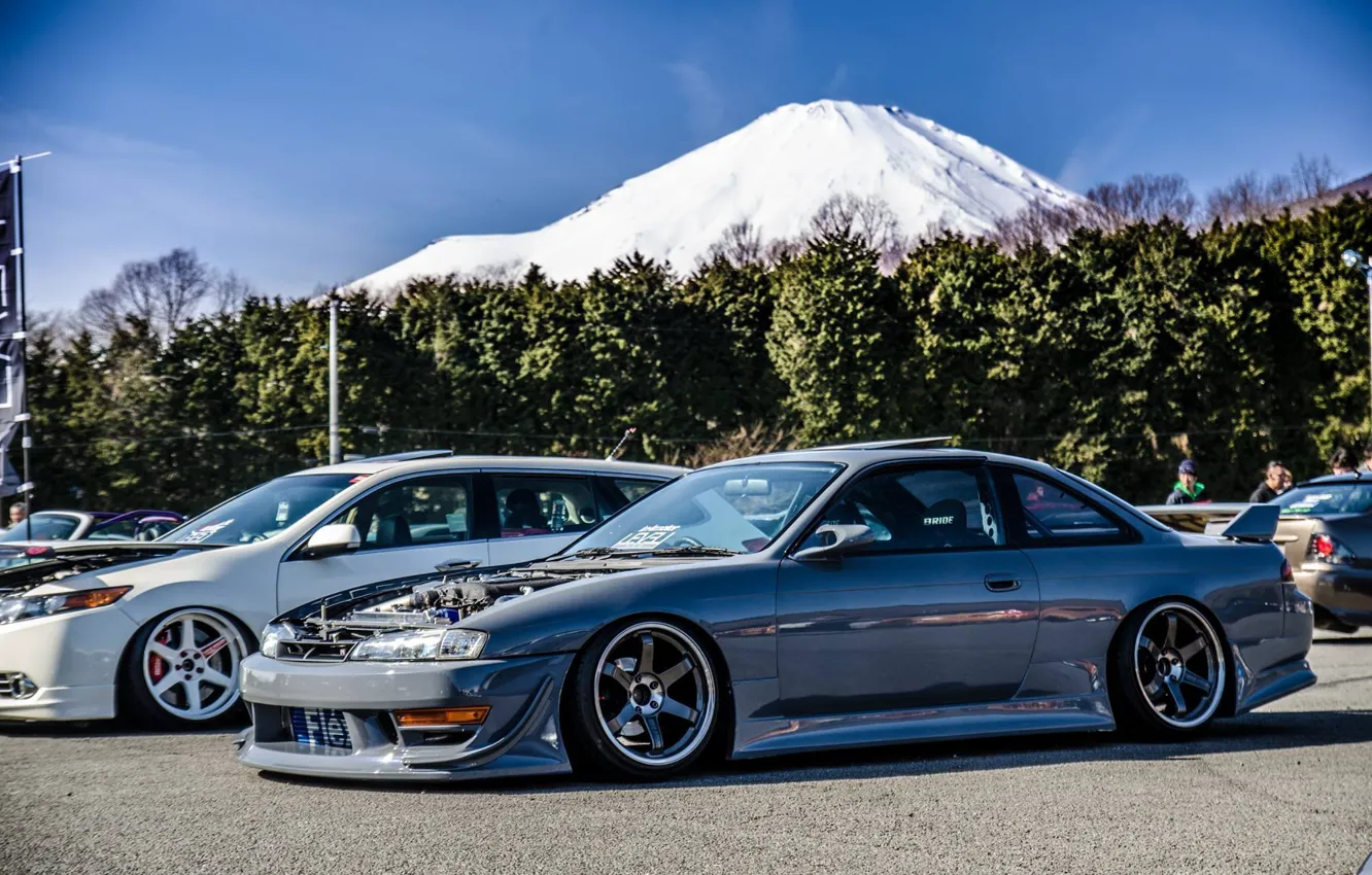 Photo wallpaper car, mountains, Nissan, grey, japan, Nissan, jdm, silvia