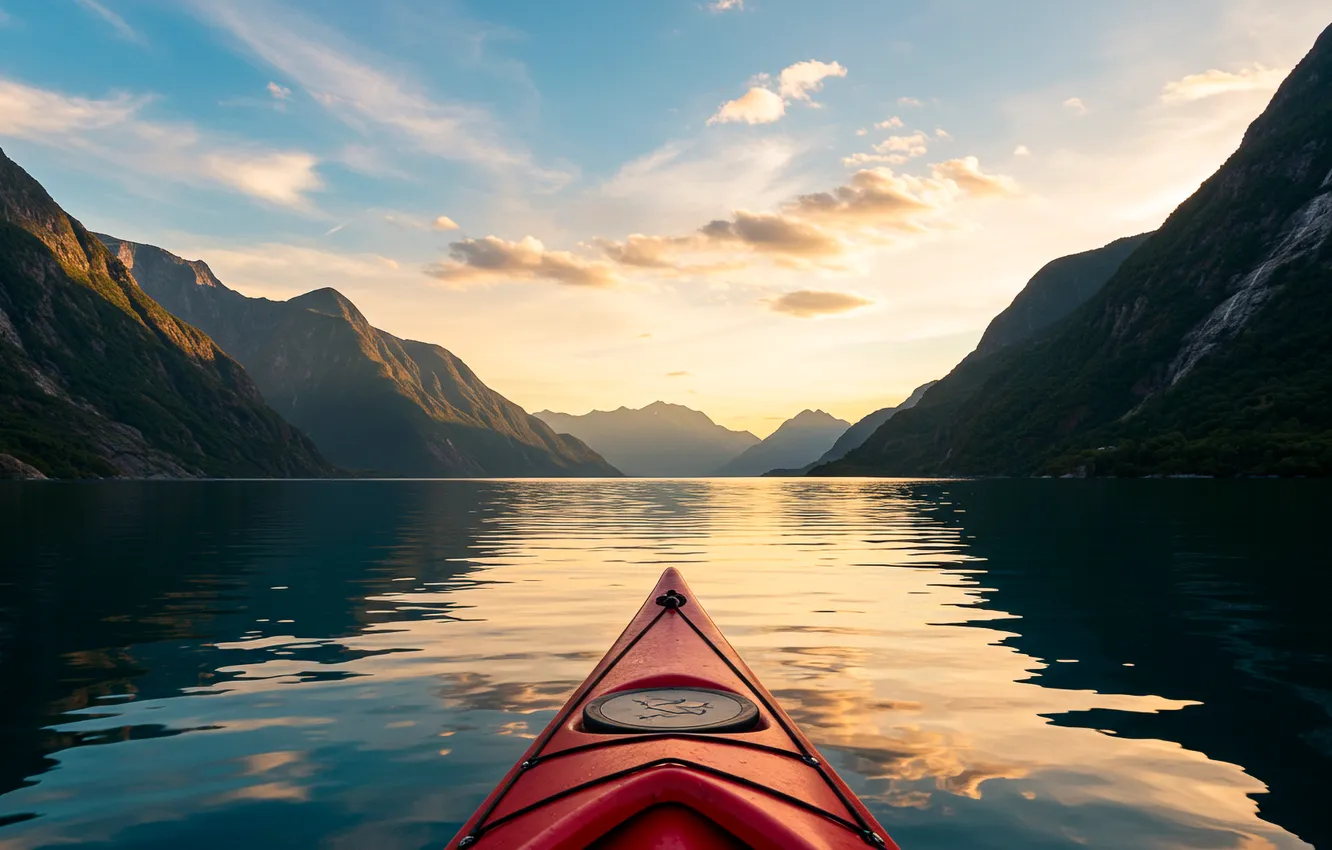 Photo wallpaper the sky, mountains, river, Wallpaper, art, wallpaper, river, sky