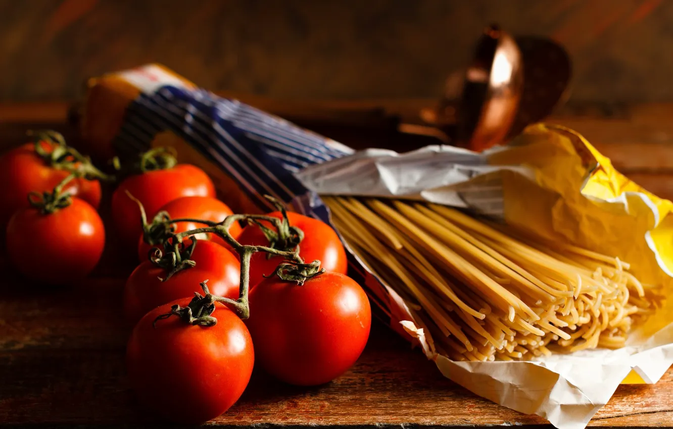Photo wallpaper food, vegetables, tomatoes, spaghetti